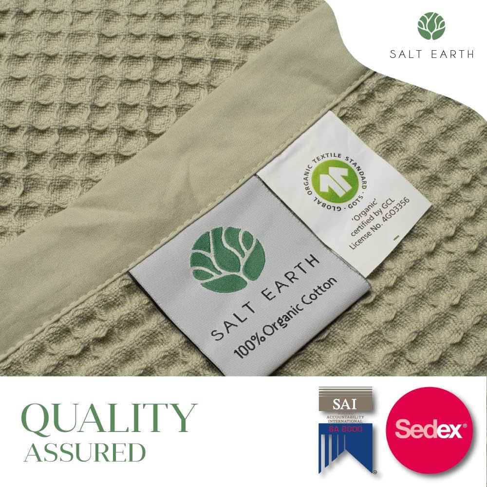 GOTS Certified 100% Organic Cotton Throw Blanket, Oversize Size Waffle Blankets & Throws for Home, Throw Blanket for Couch, Modern & Cozy Blanket, All Season Comfy Soft Blanket (Sea Foam)