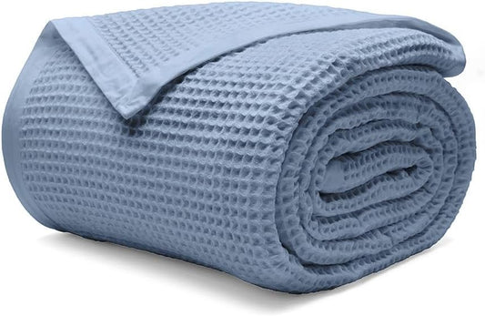 GOTS Certified 100% Organic Cotton Throw Blanket, Oversize Size Waffle Blankets & Throws for Home, Throw Blanket for Couch,Modern & Cozy Blanket, All Season Comfy Soft Blanket (Powder Blue)