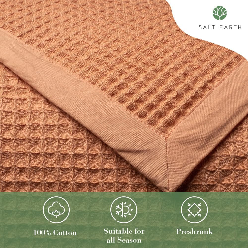 GOTS Certified 100% Organic Cotton Throw Blanket, Oversize Size Waffle Blankets & Throws for Home, Throw Blanket for Couch, Modern & Cozy Blanket, All Season, Comfy Soft Blanket (Sun Bay)