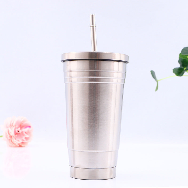 16oz Stainless Steel Insulated Tumbler Glass with Straw and lid, thermal cup