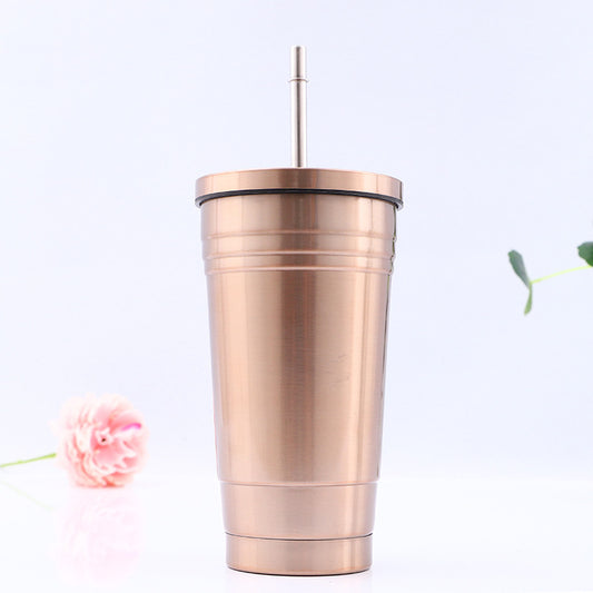 16oz Stainless Steel Insulated Tumbler Glass with Straw and lid, thermal cup