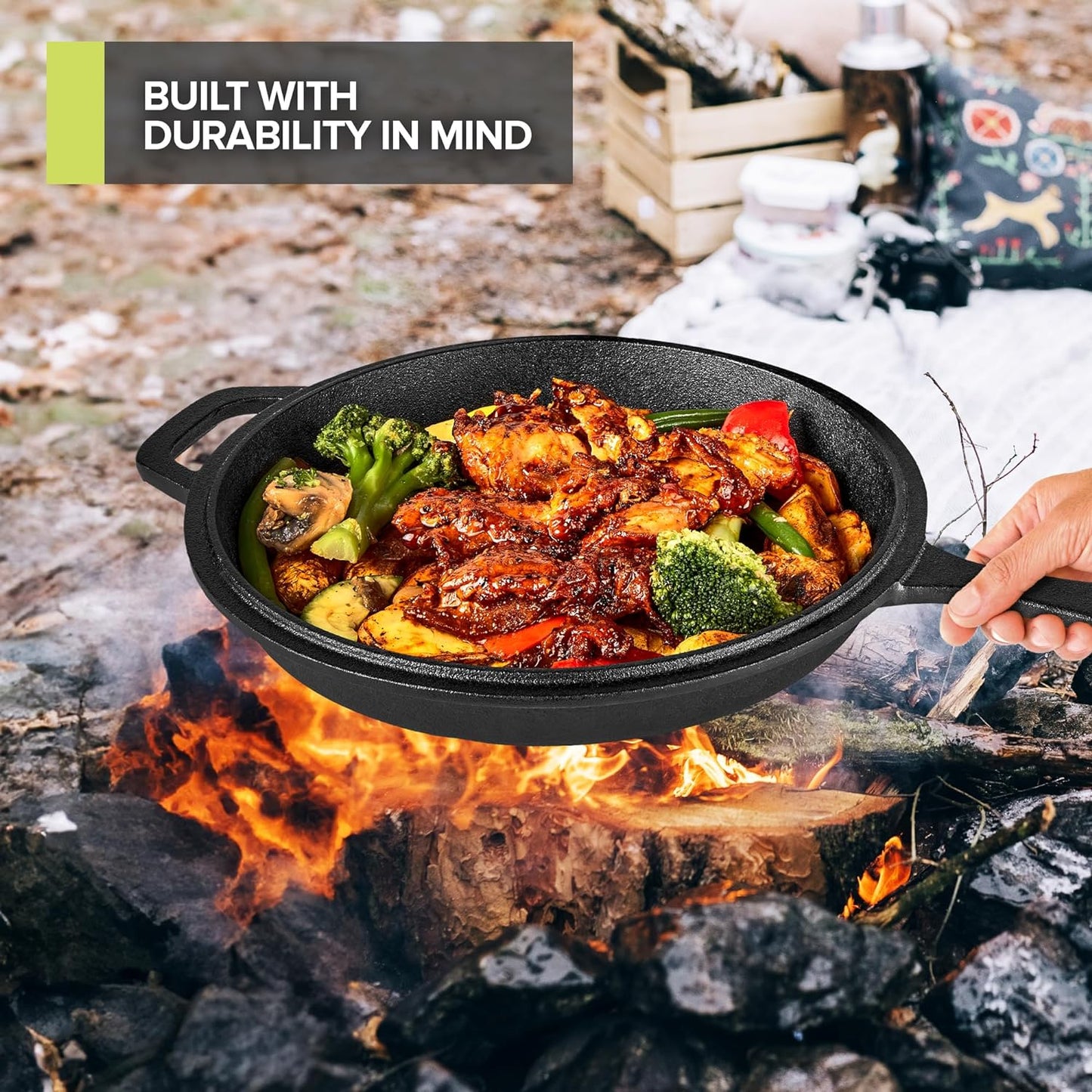 2-In-1 Dutch Oven, Cast Iron Pan (3.2QT) and Cast Iron Skillet (1.6QT) Combo, Cast Iron Pan with Lid, Preseasoned Cast Iron Pots and Pans Set, RV or Lodge Camping Cast Iron Set