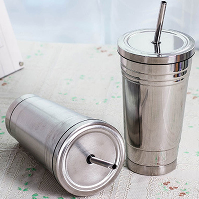 16oz Stainless Steel Insulated Tumbler Glass with Straw and lid, thermal cup