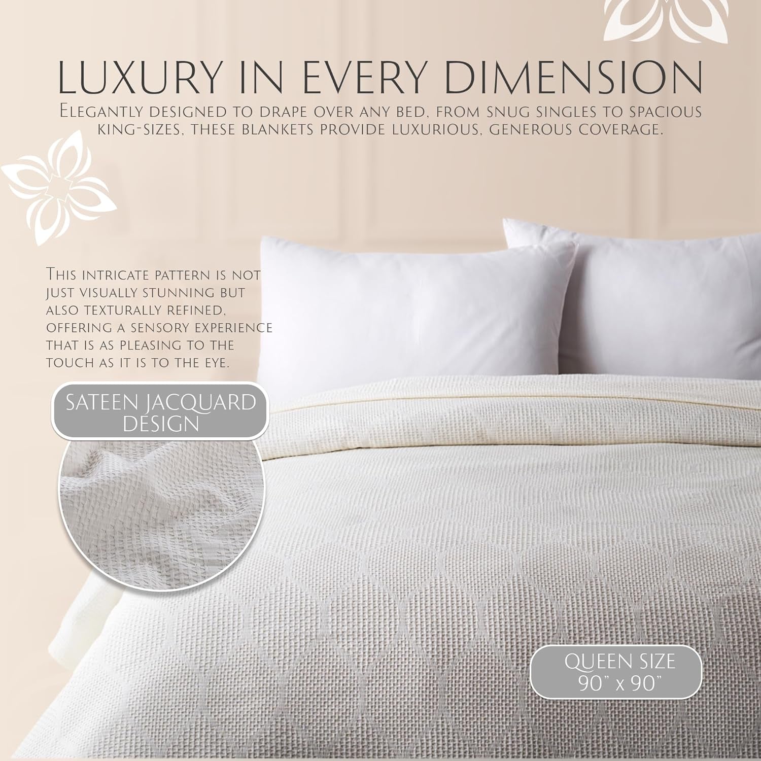 Thin Lightweight Cotton Blankets Skin-Friendly, Breathable, and Fade-Resistant - Modern Bedding Essentials for Year-Round Comfort, Style, and Quality Sleep Experience. Full/Queen 90”X 90”- Ivory