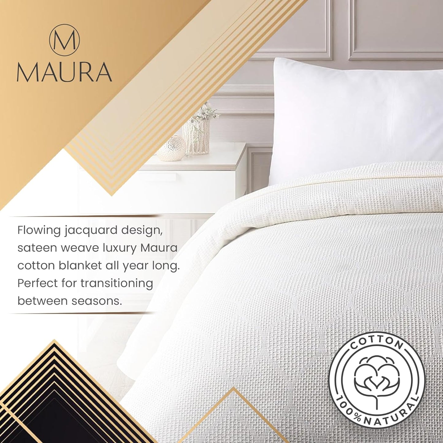 Thin Lightweight Cotton Blankets Skin-Friendly, Breathable, and Fade-Resistant - Modern Bedding Essentials for Year-Round Comfort, Style, and Quality Sleep Experience. King Large 108”X 90”-Ivory