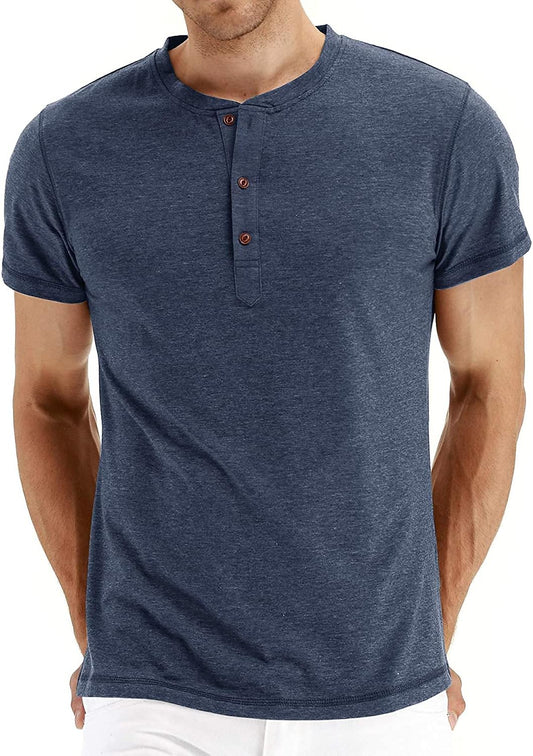 Mens Henley Short/Long Sleeve T-Shirt Cotton Casual Shirt