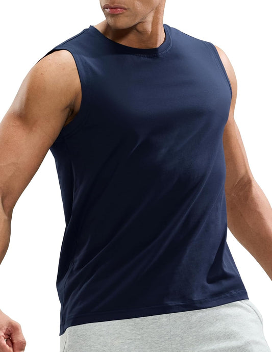 Men'S Tank Tops Cotton Sleeveless Muscle Shirts for Workout Running Athletic Gym Lounge Casual, Breathable