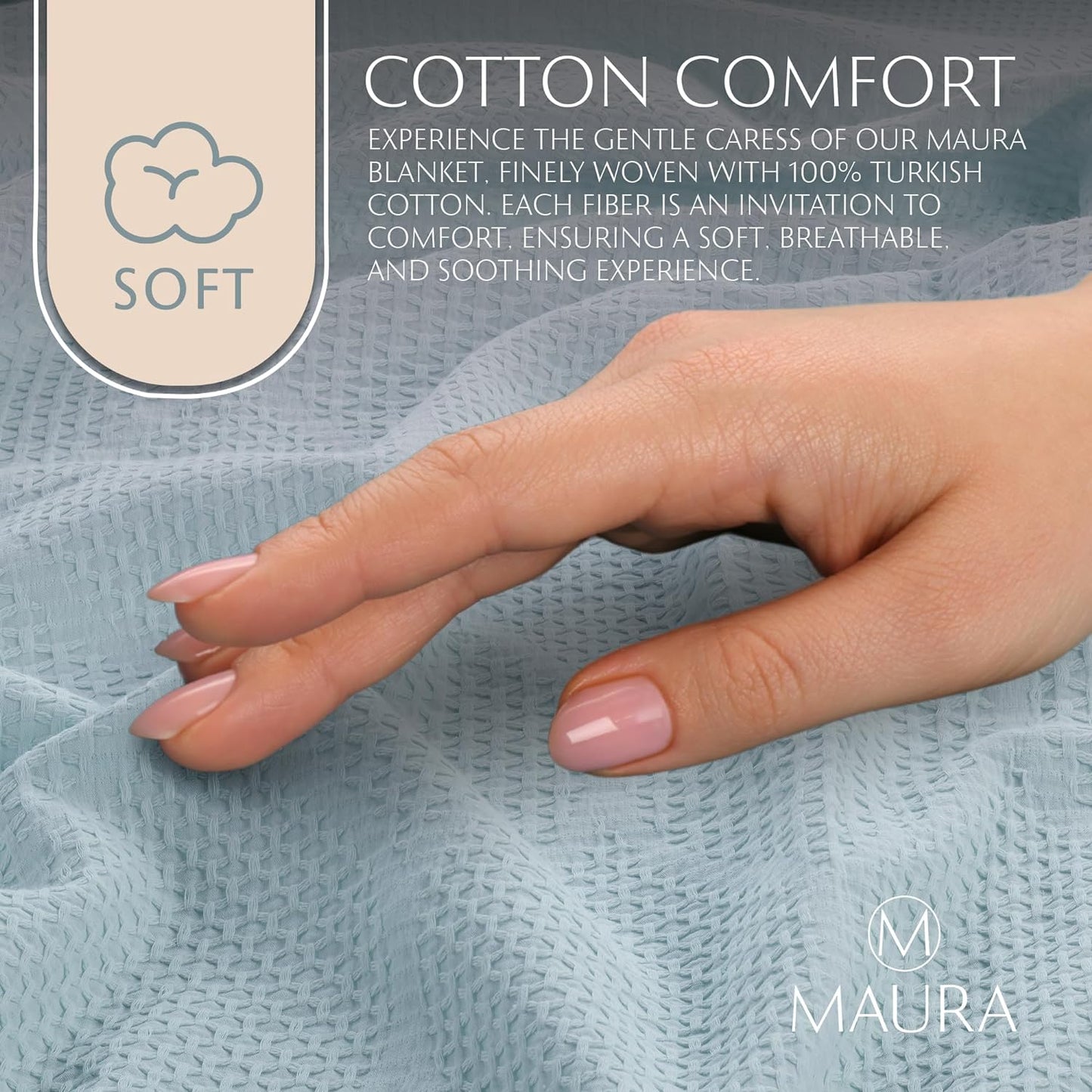 Thin Lightweight Cotton Blankets Skin-Friendly, Breathable, and Fade-Resistant -Modern Bedding Essentials for Year-Round Comfort, Style, and Quality Sleep Experience. Full/Queen 90”X 90” Seafoam