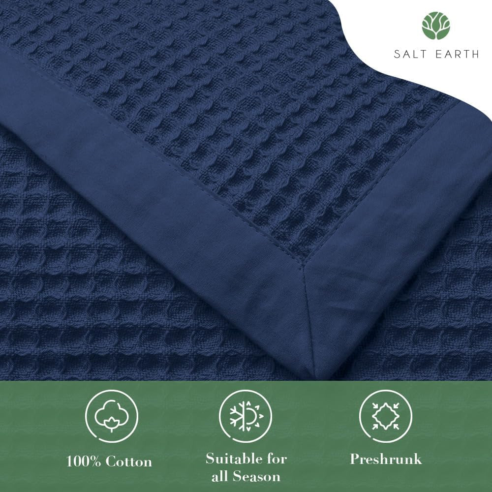 GOTS Certified 100% Organic Cotton Throw Blanket, Oversize Size Waffle Blankets & Throws for Home, Throw Blanket for Couch,Modern & Cozy Blanket,All Season Comfy Soft Blanket(Nautical Blue)