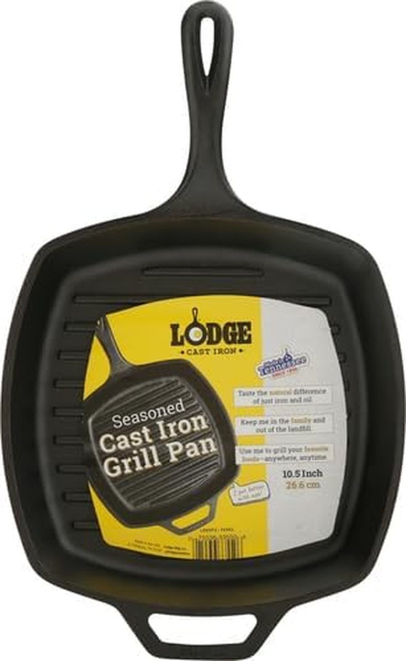 L8SGP3 Cast Iron Square Grill Pan, Pre-Seasoned, 10.5 Inch, Black