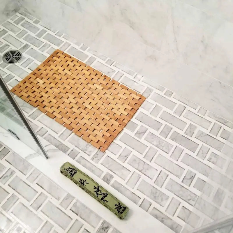 Bamboo Bath Mat & Bamboo Hand Towel, Eco-Friendly Shower Mat for Bathroom, Large 27" X 16"