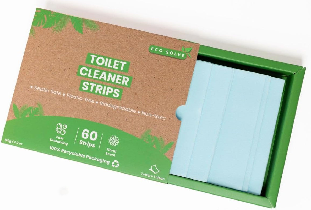 Toilet Bowl Cleaner Strips 60 Count, Eco-Friendly, Non-Toxic, Septic Safe, Removes Odors & Stains, Plastic-Free, Natural Toilet Bowl Cleaner for Quick and Easy Cleaning, Toilet Fresheners