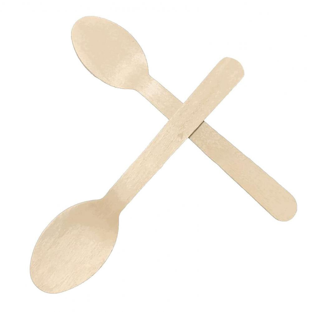 (100pcs) Wood Spoons Biodegradable, Disposable Dessert Cake Spoons, Birthday Cake Dinner Spoons, Eco-Friendly