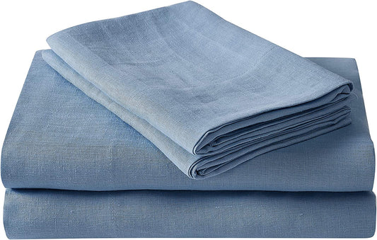 100% Hemp Sheets Set with Stone Washed Super Linen Natural Breathable Cozy Warm (Pure Hemp/Aqua Blue, Queen)