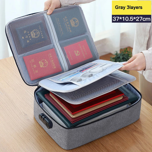 Oxford Travel Document Storage Bag, Multi-Layer, Large-Capacity, Waterproof, with Lock Briefcase