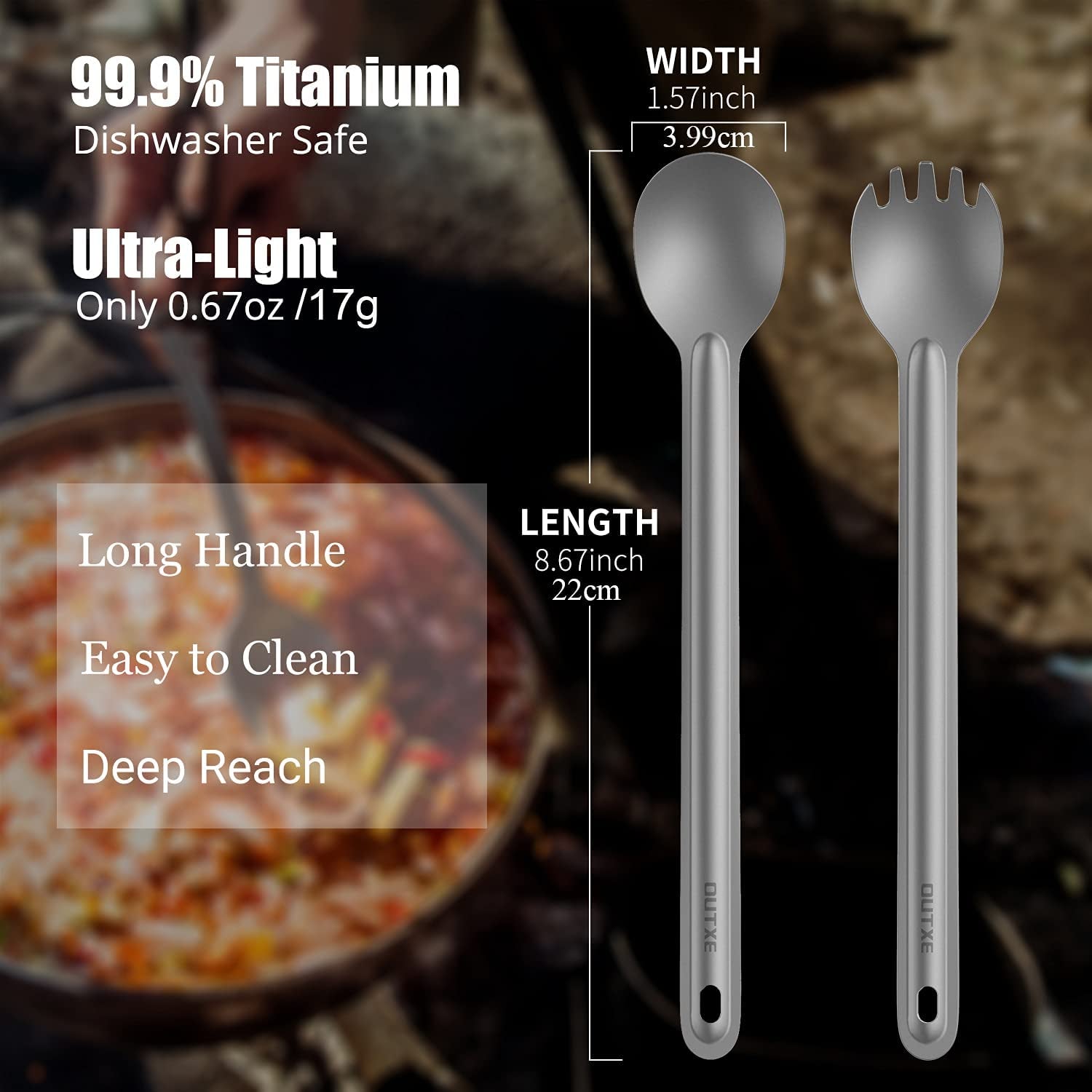 Titanium Long Handle Spork and Spoon, 8.7-Inch Soup Spoon, Camping Spork and Spoon, Eco-Friendly Coffee Spoon, Spork and Spoon Set