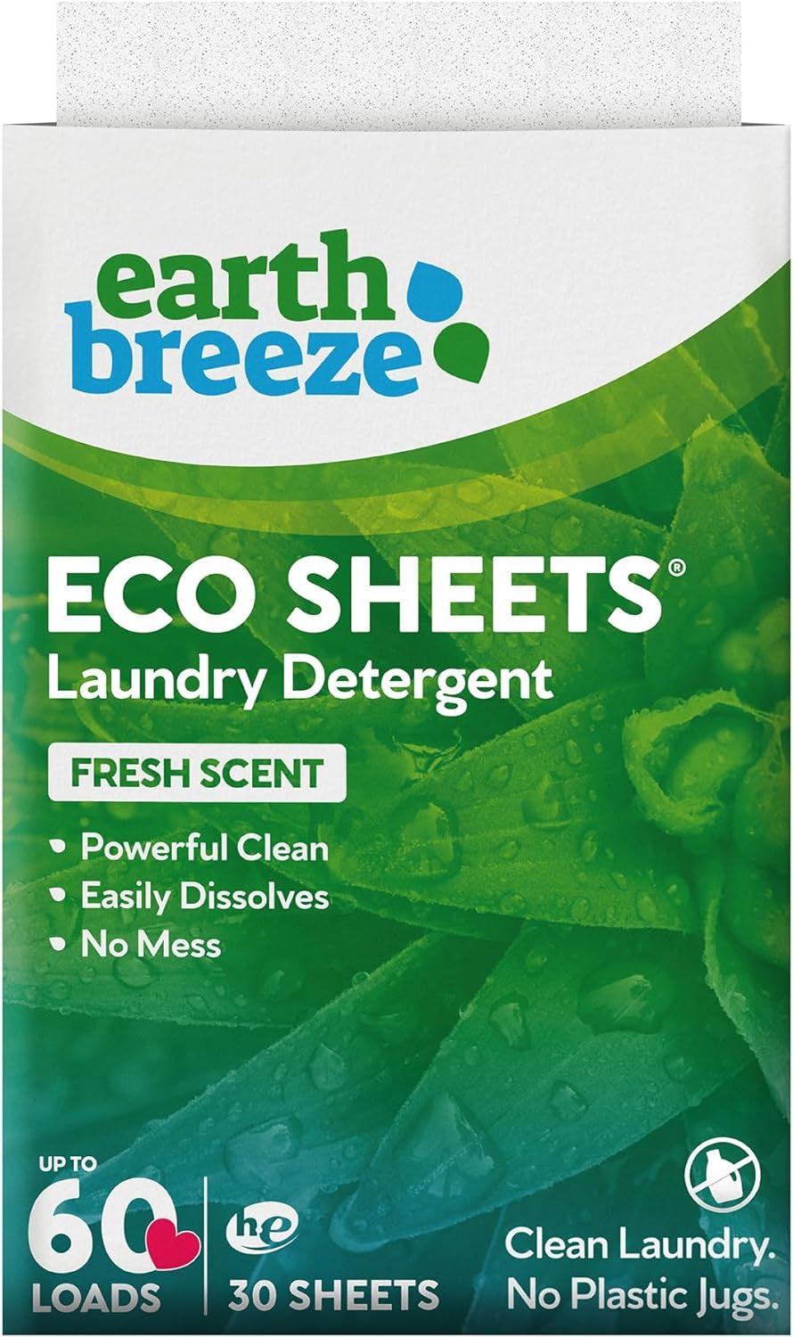 Earth Breeze Laundry Detergent Sheets - Fresh Scent - No Plastic Jug (60 Loads) 30 Sheets