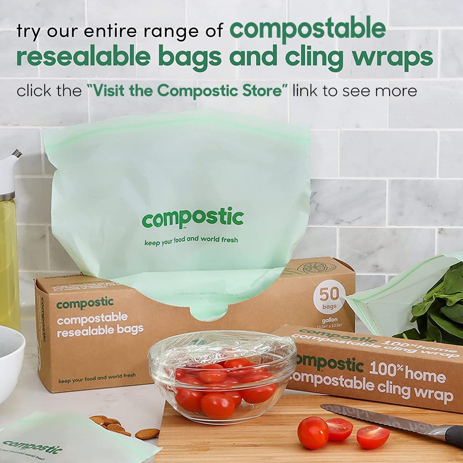 Home-Compostable Resealable Snack Bags (6"X 3.5") - Microwave & Freezer Safe - Organic Food Storage Bags - Reusable - Eco Friendly - Travel Essentials - 30 Bags (2 Pack) | 60 Count