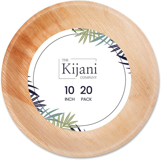 10inch Palm Leaf Plates | Disposable Bamboo Plates | Biodegradable, Compostable & Eco-Friendly | Sturdy & Durable Wood Style Plates | 20 Pack