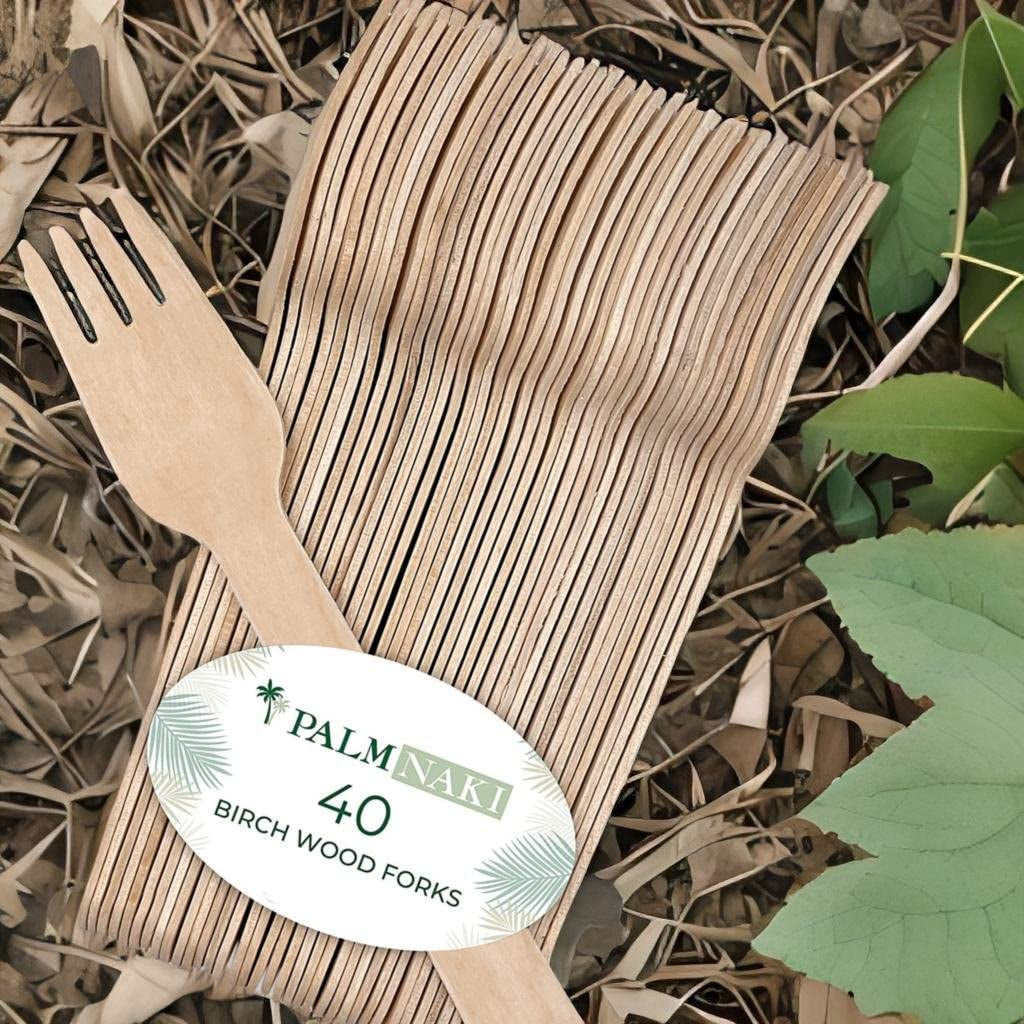 Birchwood Cutlery (40pcs) - Disposable Dinnerware, Eco-Friendly, Compostable and Biodegradable Cutlery (Forks)