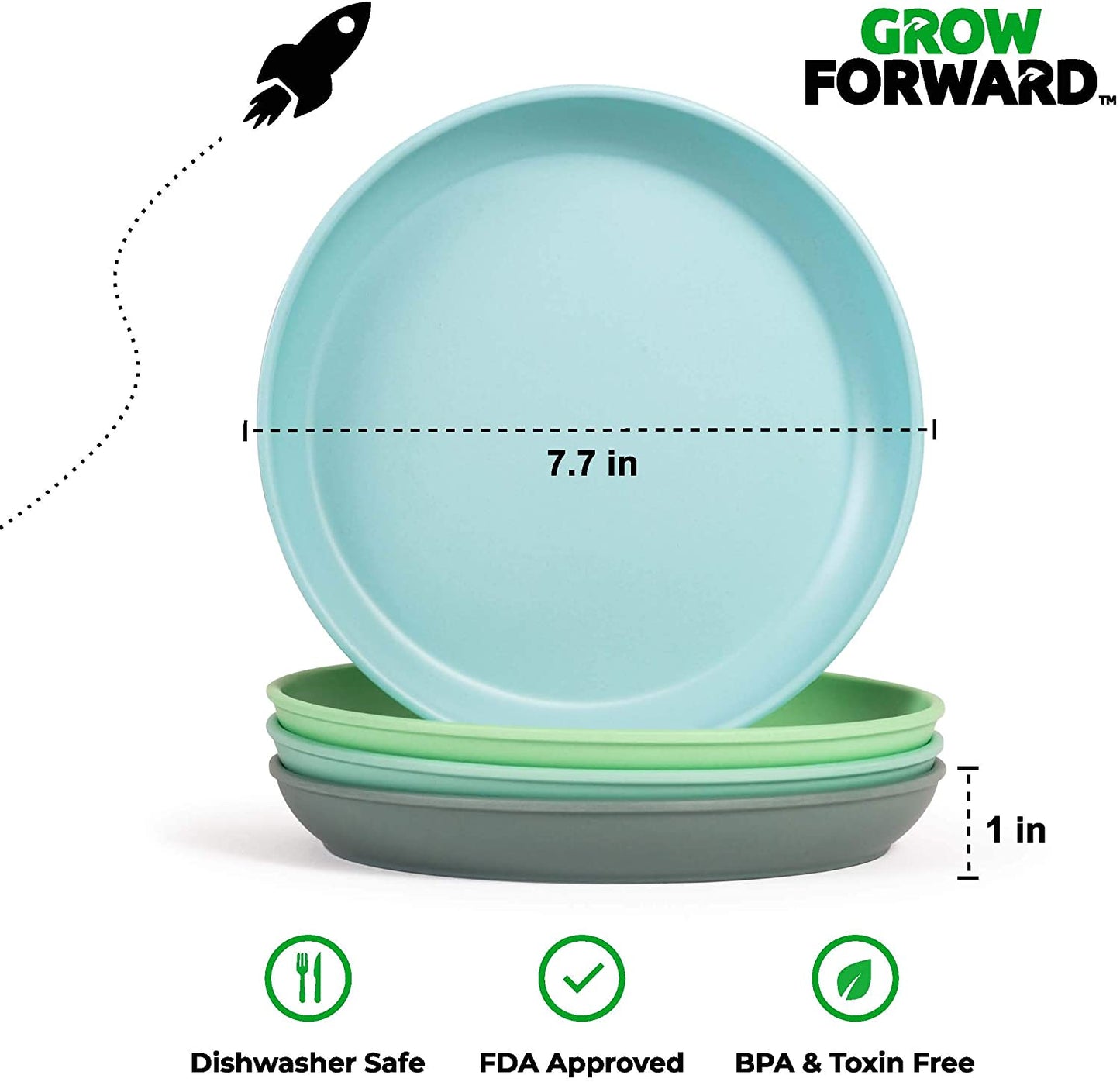 Bamboo Kids Plates and Bowls Set - 4 Bamboo Plates for Kids and 4 Bamboo Bowls for Kids - BPA Free & Dishwasher Safe - Eco Friendly and Reusable Childrens Dishes - Rainforest