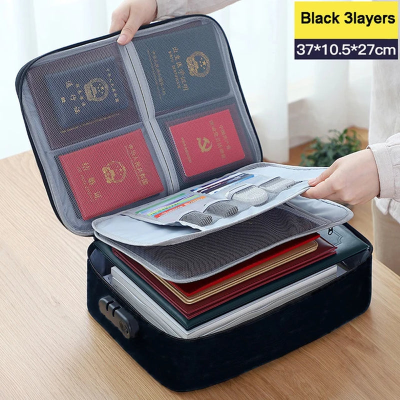 Oxford Travel Document Storage Bag, Multi-Layer, Large-Capacity, Waterproof, with Lock Briefcase