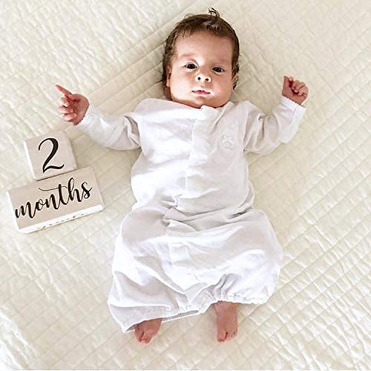 Premium Solid Wood Baby Milestone Age Blocks + Gift Box | Soft White Stained Natural Pine | Weeks Months Years Grade Newborn Photo Props | Perfect Pregnancy Gift and Keepsake, Month Photos