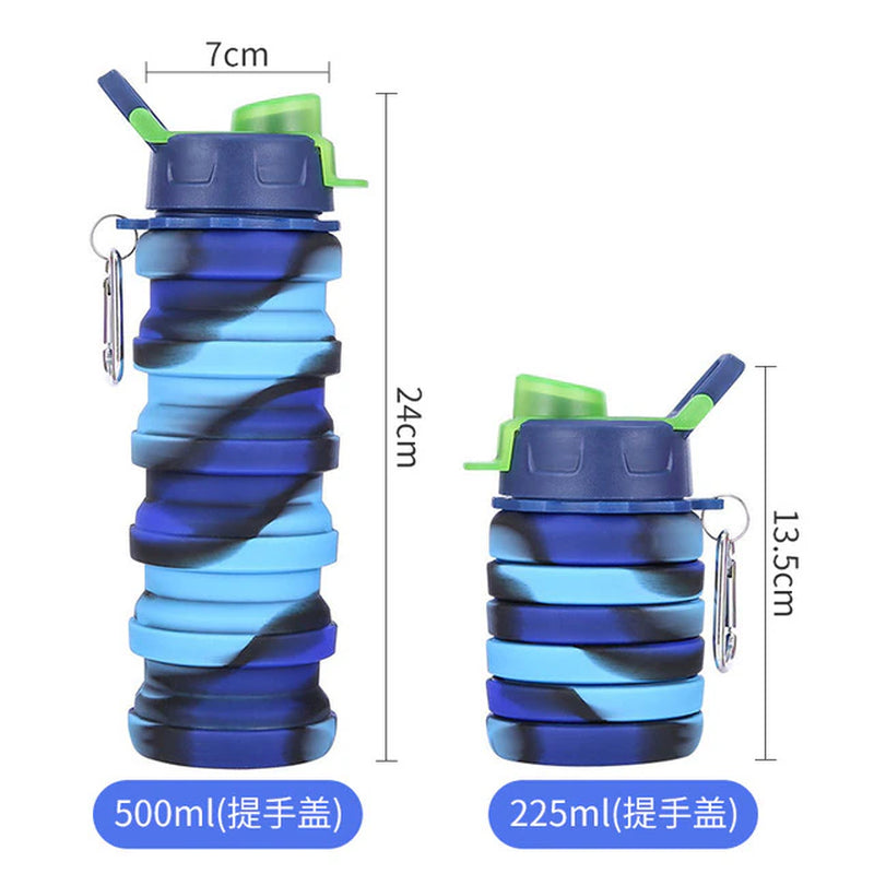 Reusable Portable Silicone Water Bottle Retractable Folding Outdoor Travel 