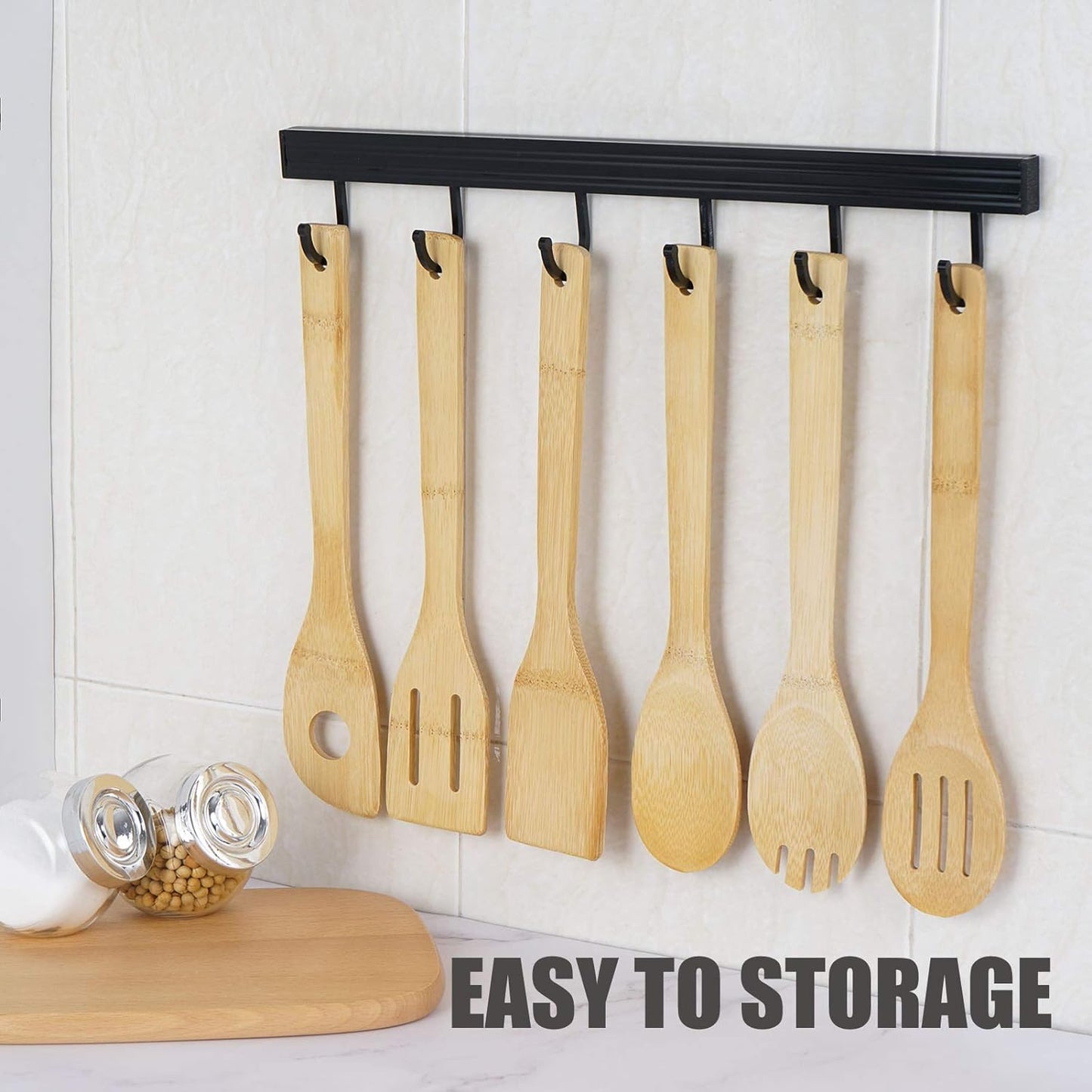 6 Pcs Bamboo Wood Spatula, Durable Heat Resistant Non-Scratch Wooden Kitchen Utensil Set for Nonstick Pots & Pans Everyday Use