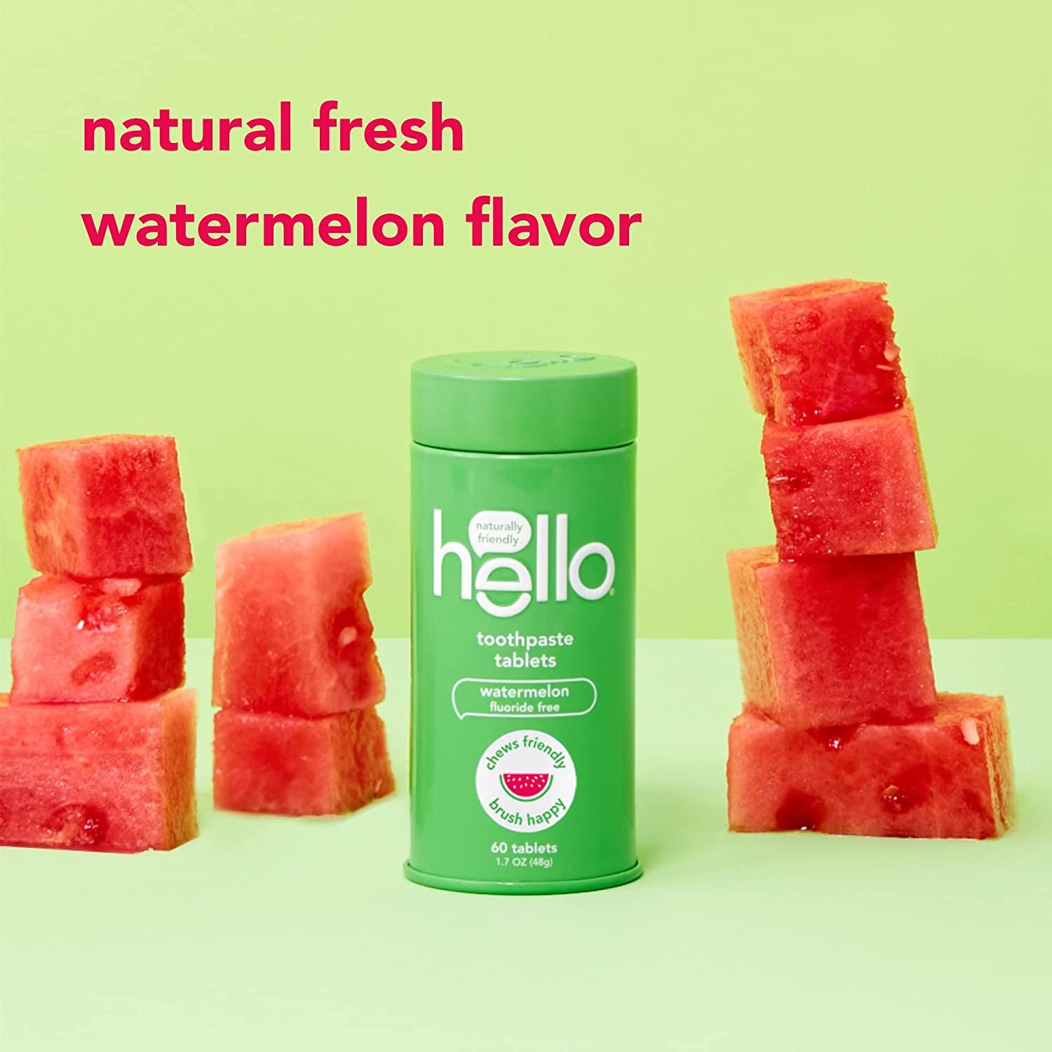 Kids Watermelon Eco Friendly, Travel Toothpaste, Natural Watermelon Flavor, Fluoride Free, Plastic-Free, TSA Compliant, Vegan, SLS Free, 60 Tablets