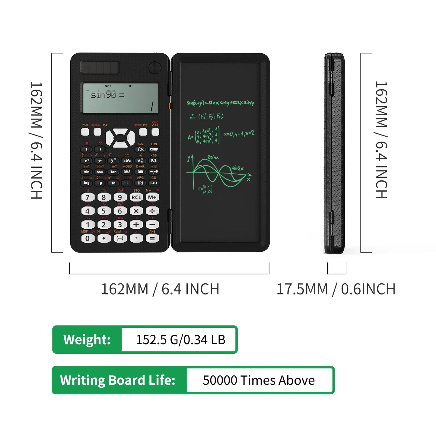 Solar Scientific Calculator with Writing Tablet, 349 Functions, Engineering Financial Calculator for School Students Office 