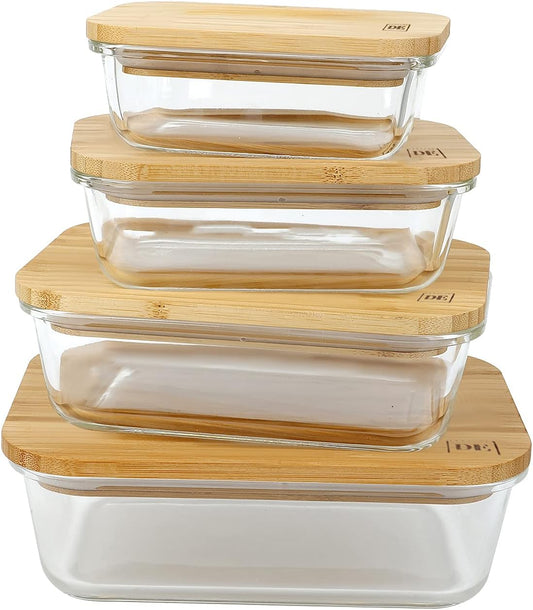 Glass Food Storage Containers with Bamboo Lids (Pack of 4), Eco Friendly Meal Prep Containers Reusable – Airtight, Plastic Free, BPA Free