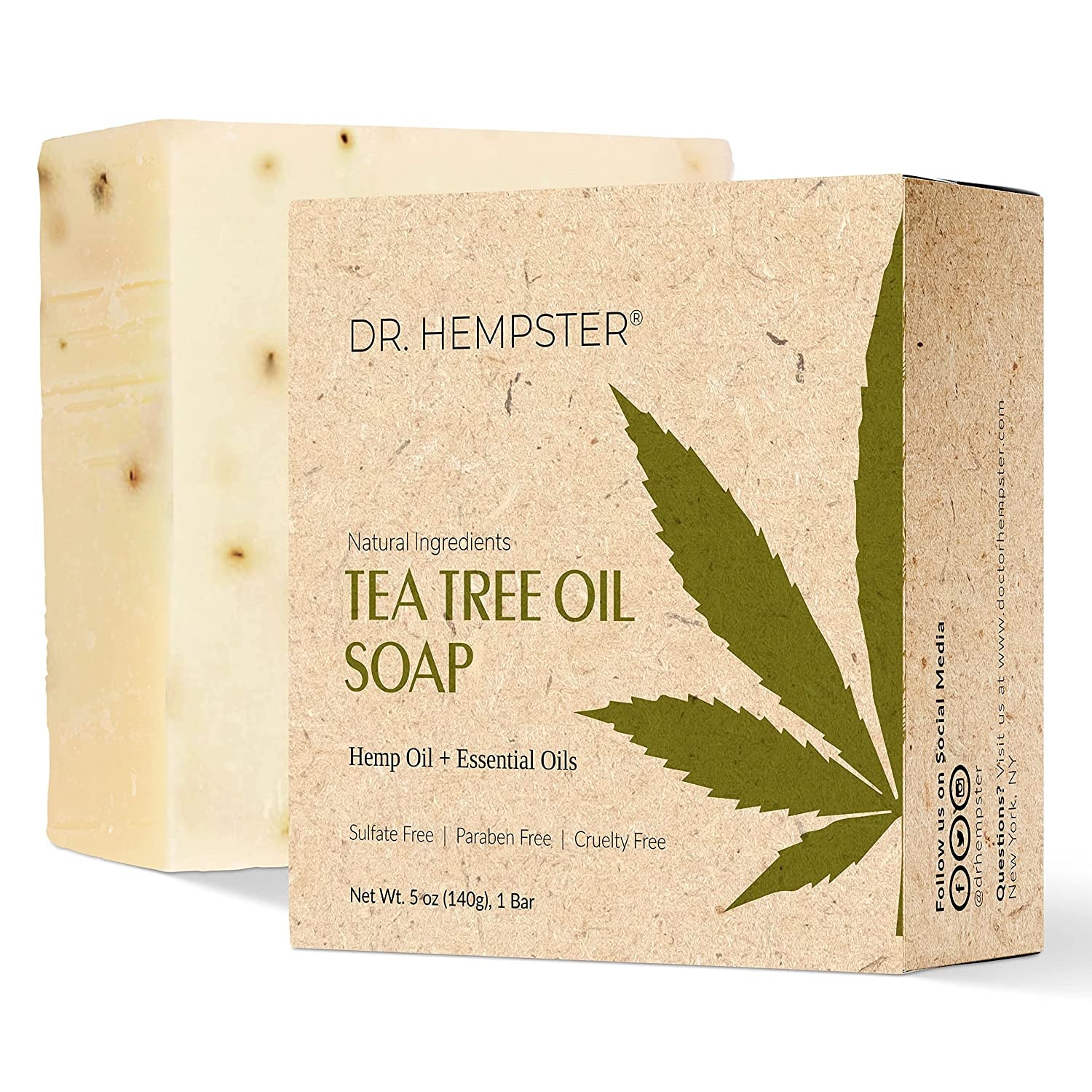 Hemp & Tea-Tree Soap Bar, 5oz Bar Soap - Skin Cleansing Hemp Soap - Moisturizing, Soothing, Antioxidant Formula with Natural and Organic Ingredients - Made in the USA