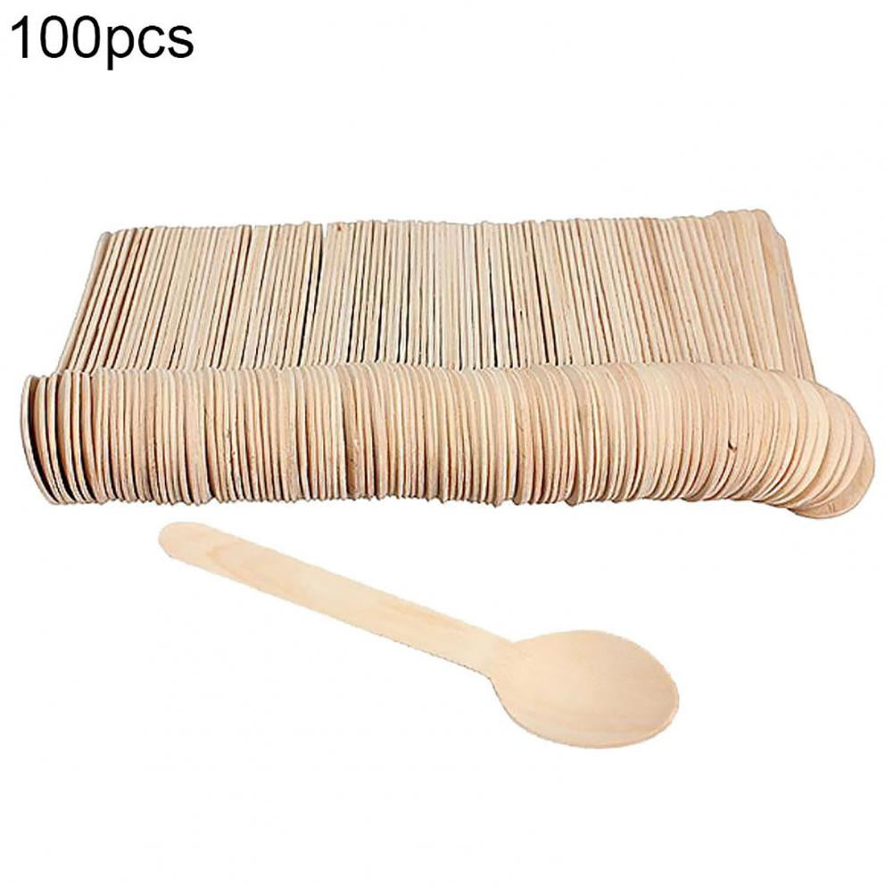 (100pcs) Wood Spoons Biodegradable, Disposable Dessert Cake Spoons, Birthday Cake Dinner Spoons, Eco-Friendly