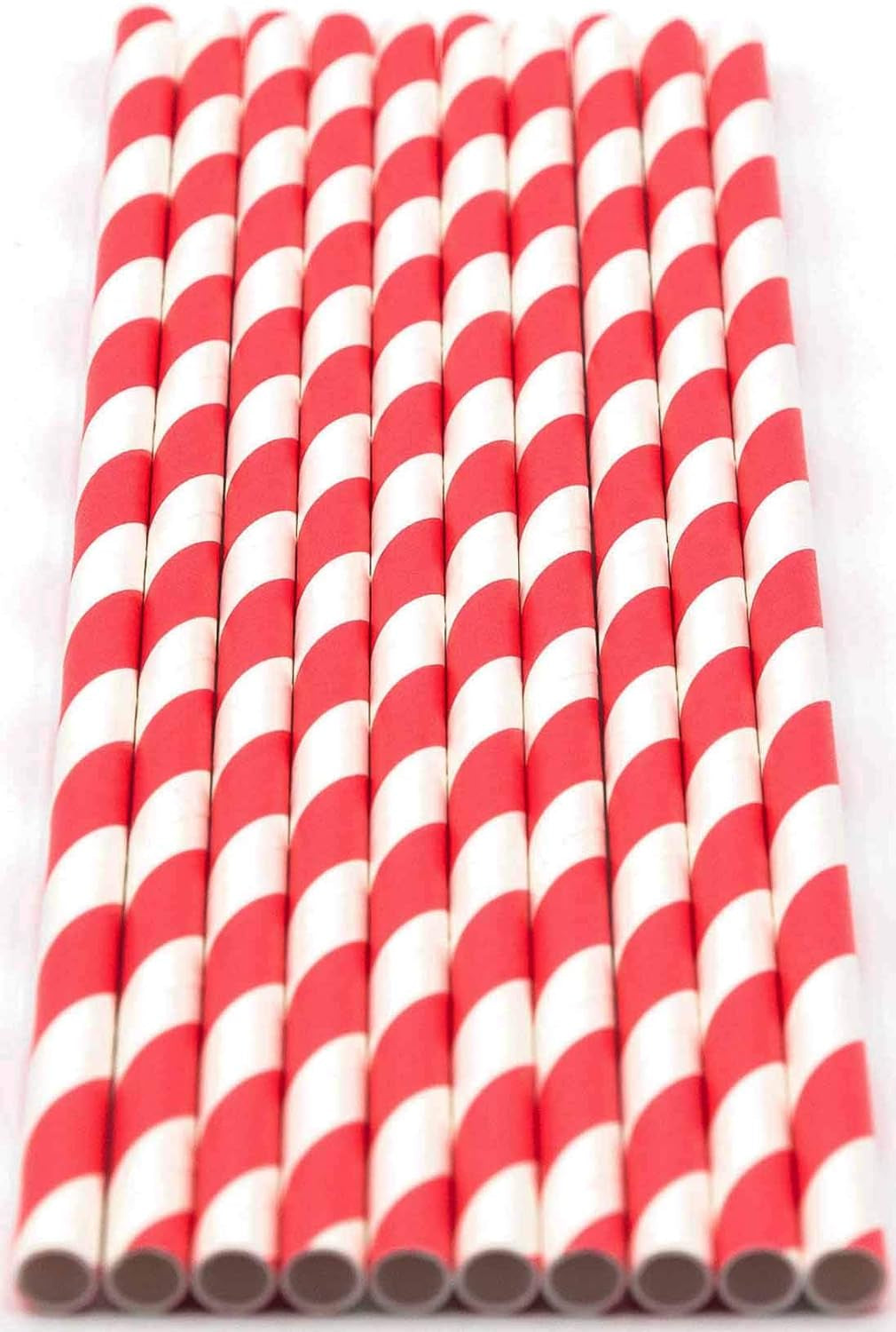 (Pack of 150) Red Swirls Biodegradable 4-Ply Paper Drinking Straws (Compostable, Non-Toxic, BPA-Free)