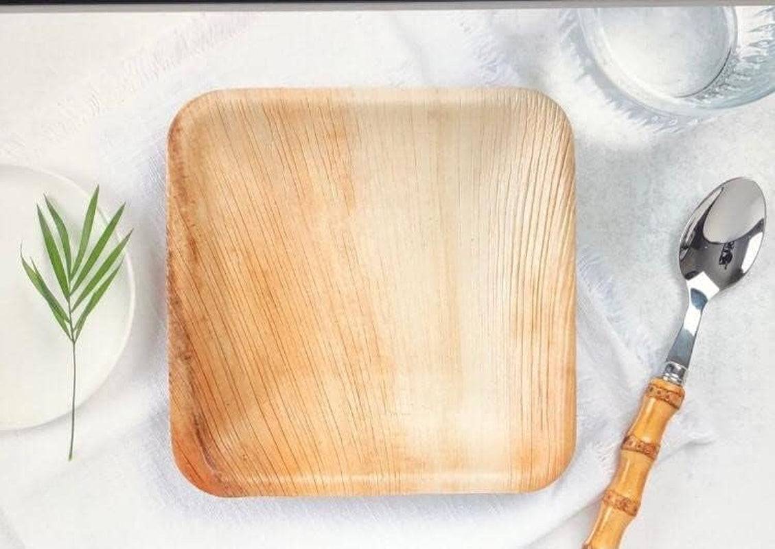 Palm Leaf Plates - Compostable and Grease Resistant 6 Inch Square Plates - Eco Friendly Plate Is 100% Natural, Sturdy & Microwave Safe - Disposable & Biodegradable Wood Alternative to Bamboo Plates