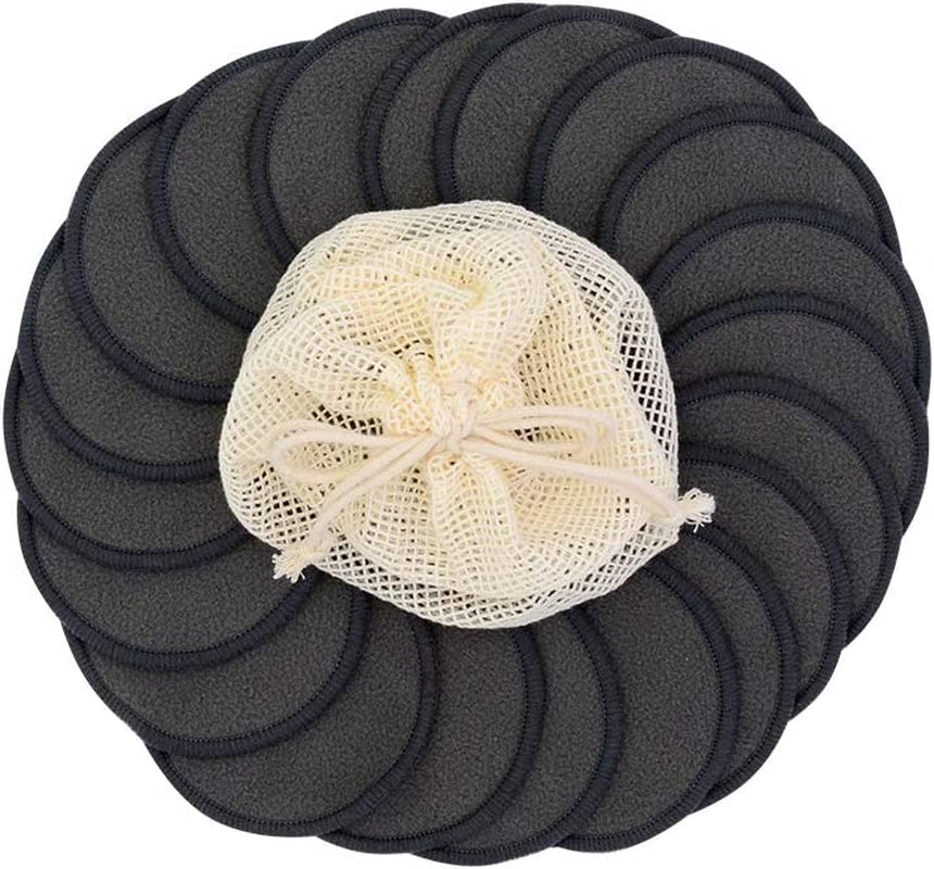 25 Pack Charcoal Bamboo Reusable Makeup Remover Pads - Bamboo Reusable Cotton Rounds for Toner, Washable Eco-Friendly Pads for All Skin Types with Cotton Laundry Bag