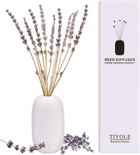 Lavender Reed Diffuser, Reed Diffuser Set, Oil Diffuser & Reed Diffuser Sticks, Lavender Reed Diffuser for Bathroom, Preserved Real Flower Stress Relief