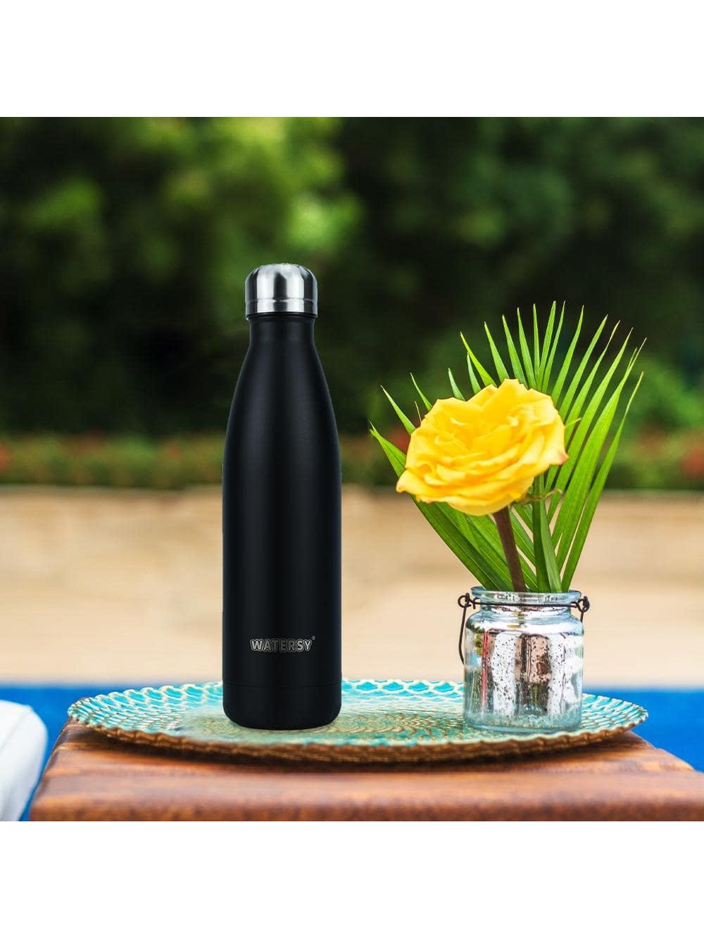 Watersy Triple-Insulated Stainless Steel Water Bottle (Black) 17oz/500ml, Keeps Hot and Cold, 100% Leakproof Lids, Sweatproof Water Bottles, Great for Travel, Picnic& Camping
