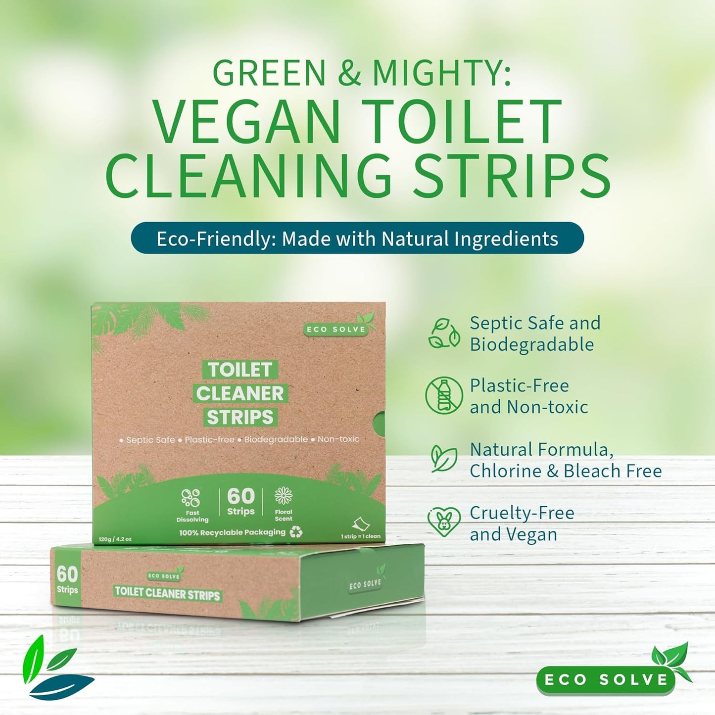Toilet Bowl Cleaner Strips 60 Count, Eco-Friendly, Non-Toxic, Septic Safe, Removes Odors & Stains, Plastic-Free, Natural Toilet Bowl Cleaner for Quick and Easy Cleaning, Toilet Fresheners