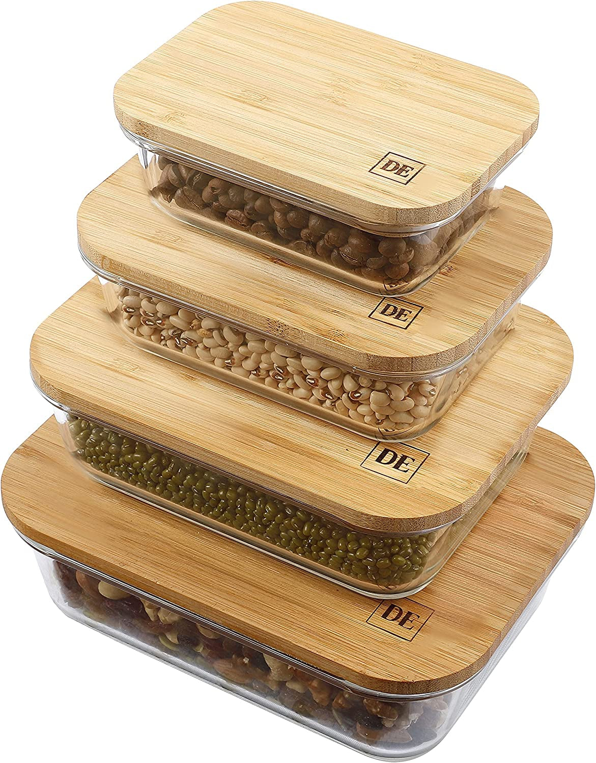 Glass Food Storage Containers with Bamboo Lids (Pack of 4), Eco Friendly Meal Prep Containers Reusable – Airtight, Plastic Free, BPA Free