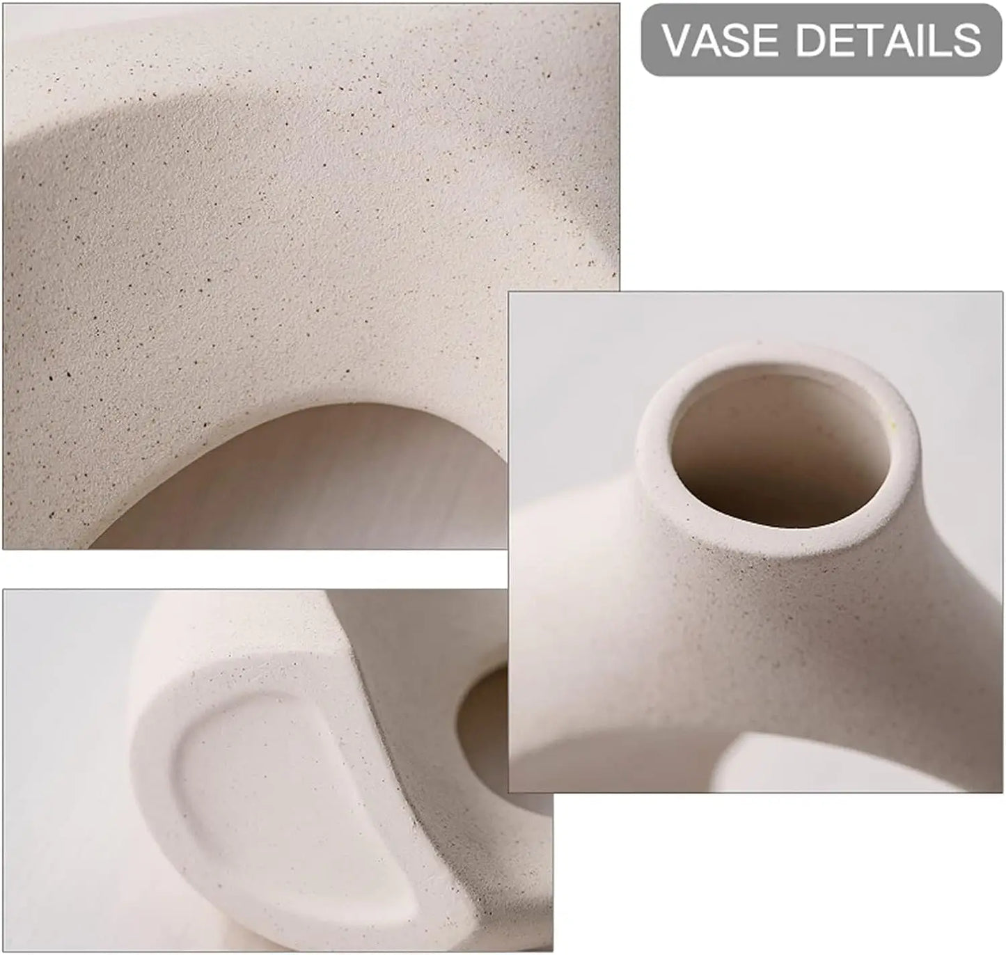 White Ceramic Vase (Set of 2) for Modern Home Decor, Boho Donut Vases Nordic Minimalist Decorative Vase