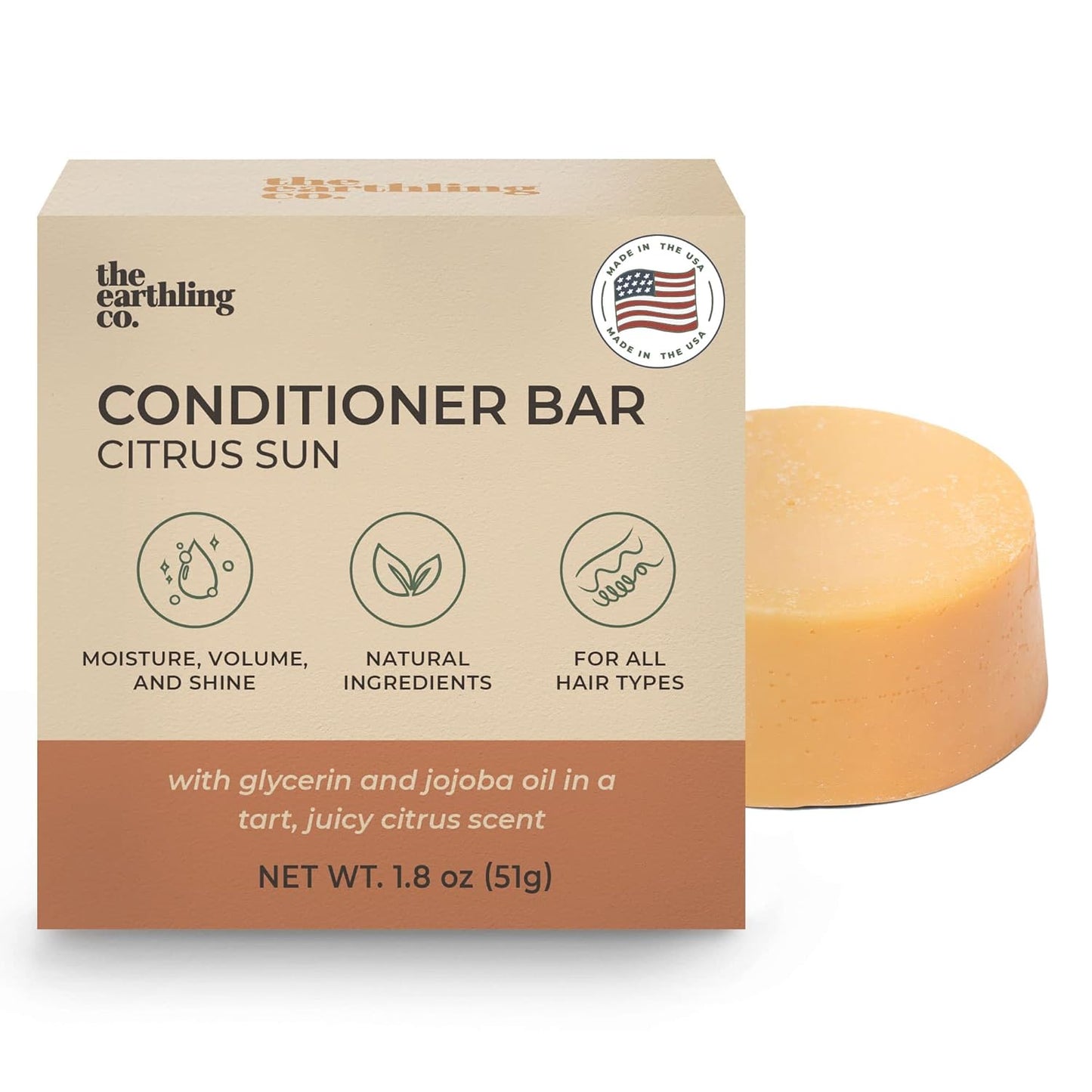 Conditioner Bar - Promote Hair Growth, Strengthen & Moisturize All Hair Types - Paraben & Sulfate Free Formula with Natural Ingredients for Dry Hair (Citrus Sun, 1.8 Oz)