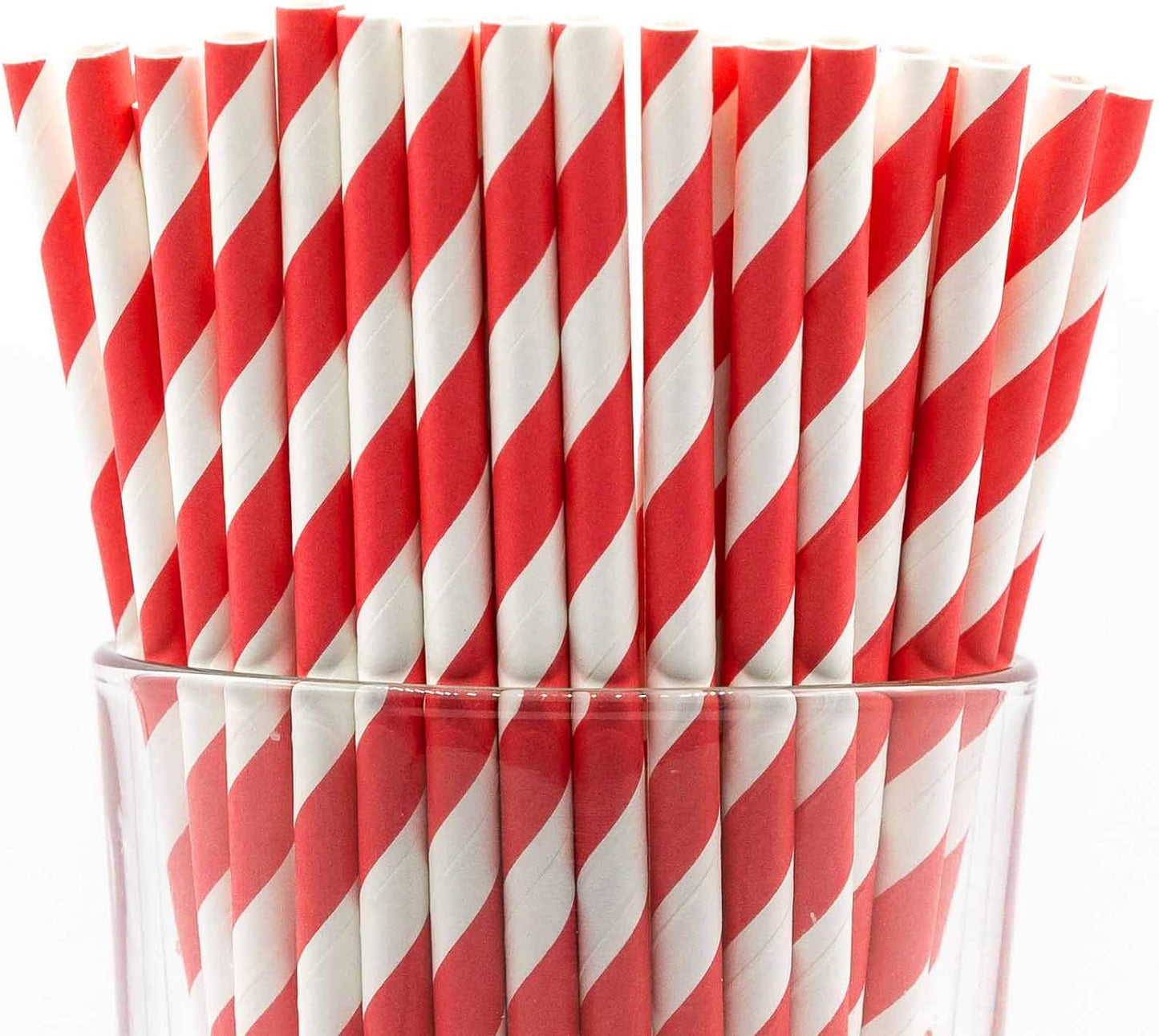 (Pack of 150) Red Swirls Biodegradable 4-Ply Paper Drinking Straws (Compostable, Non-Toxic, BPA-Free)