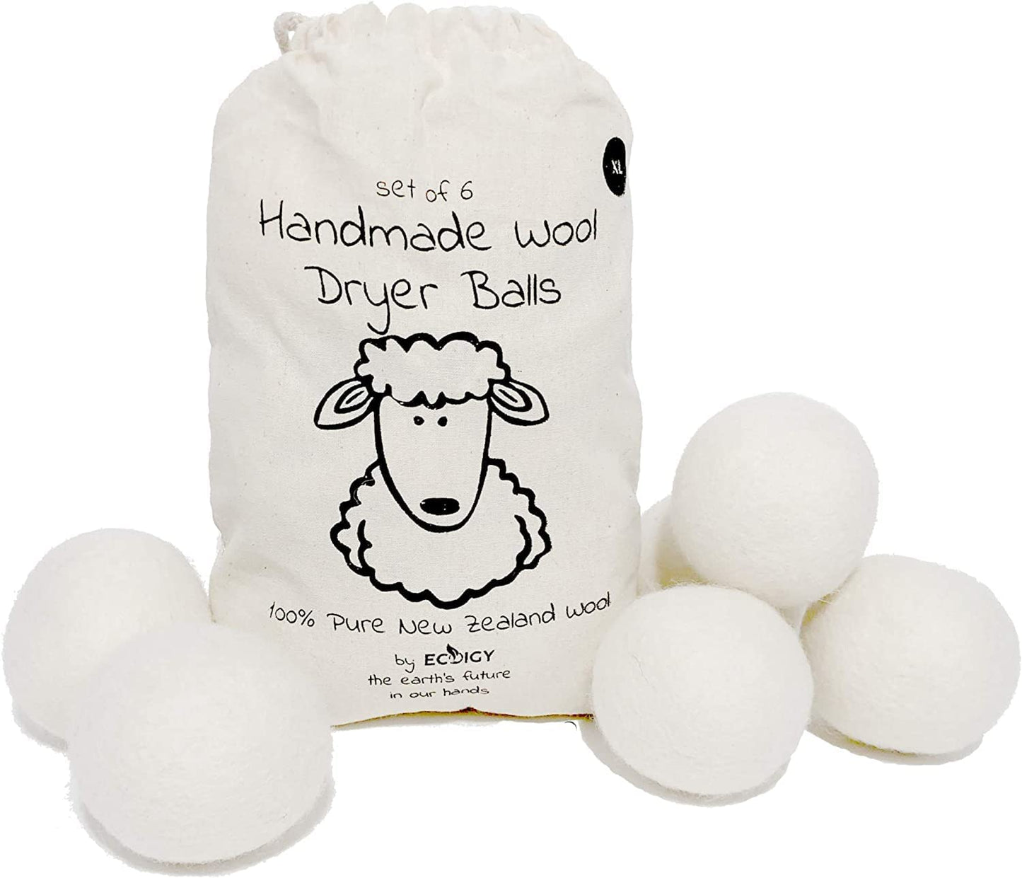 Wool Dryer Balls Organic XL 6-Pack by , Reusable Natural Fabric Softener for Laundry, Dryer Sheets Alternative, New Zealand Wool, Speed up Dry Time, Cut Energy Costs